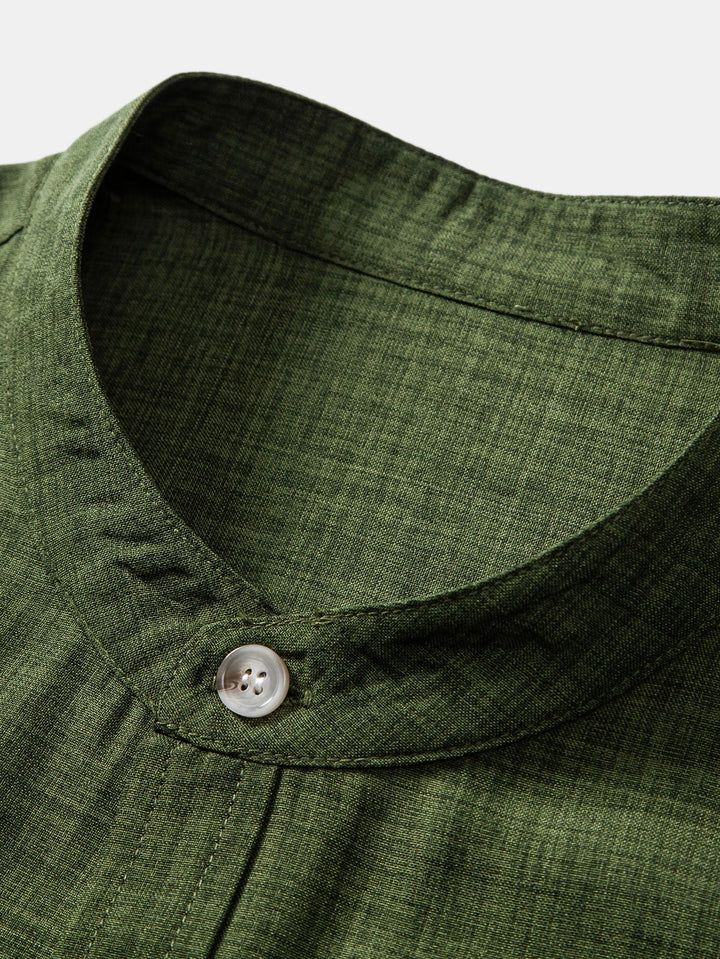Short Sleeve Stand Collar Shirt & Linen Trousers Set