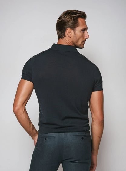 Buttonless Polo – Navy Blue