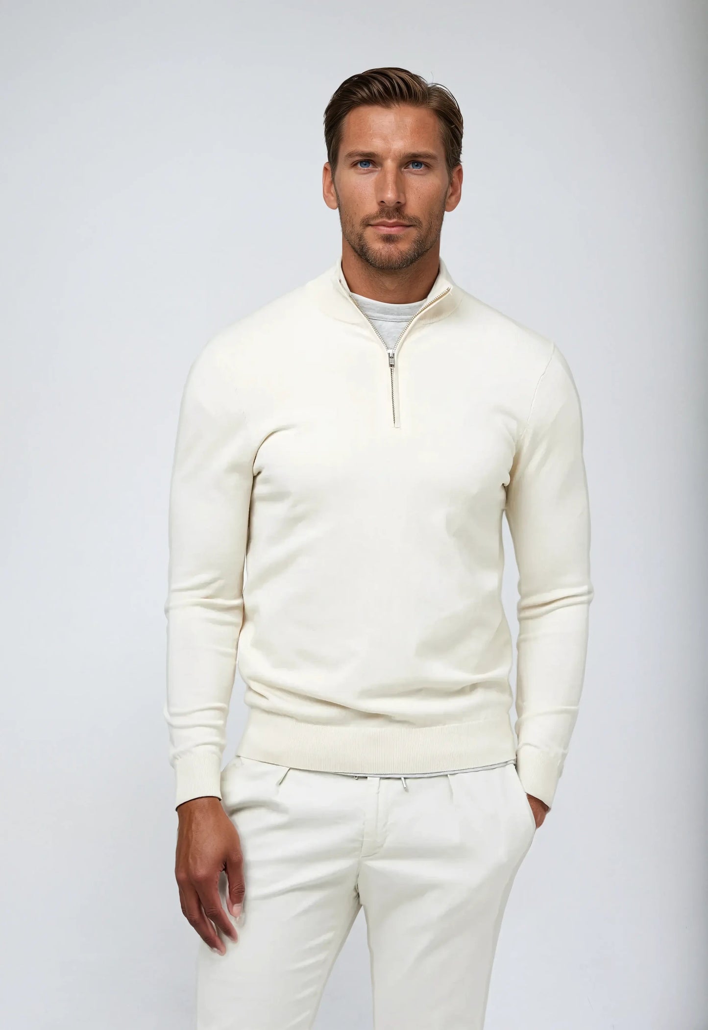 Essential Half Zip Sweater - White