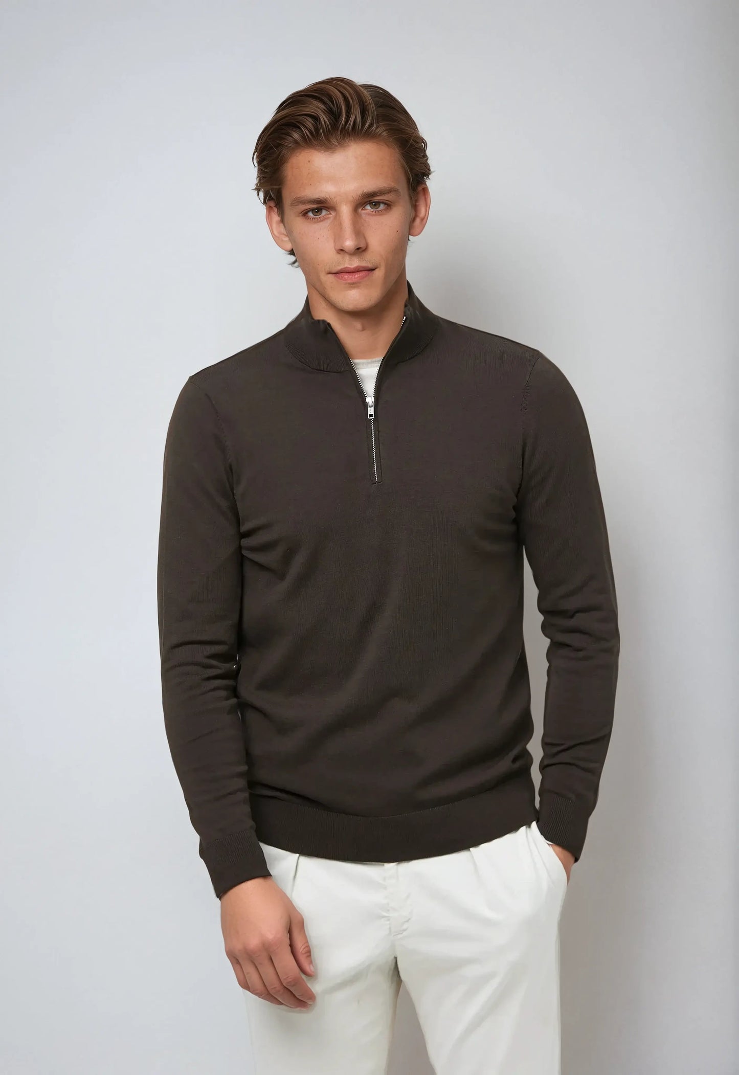 Essential Half Zip Sweater - Dark Brown