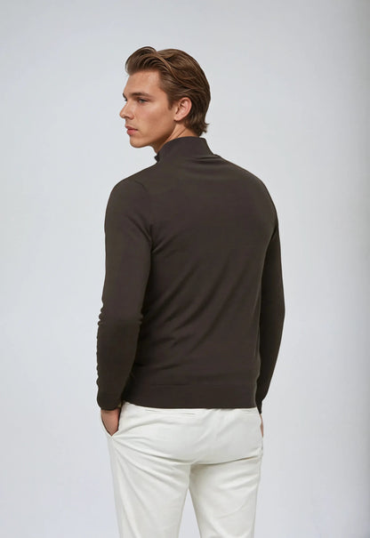Essential Half Zip Sweater - Dark Brown