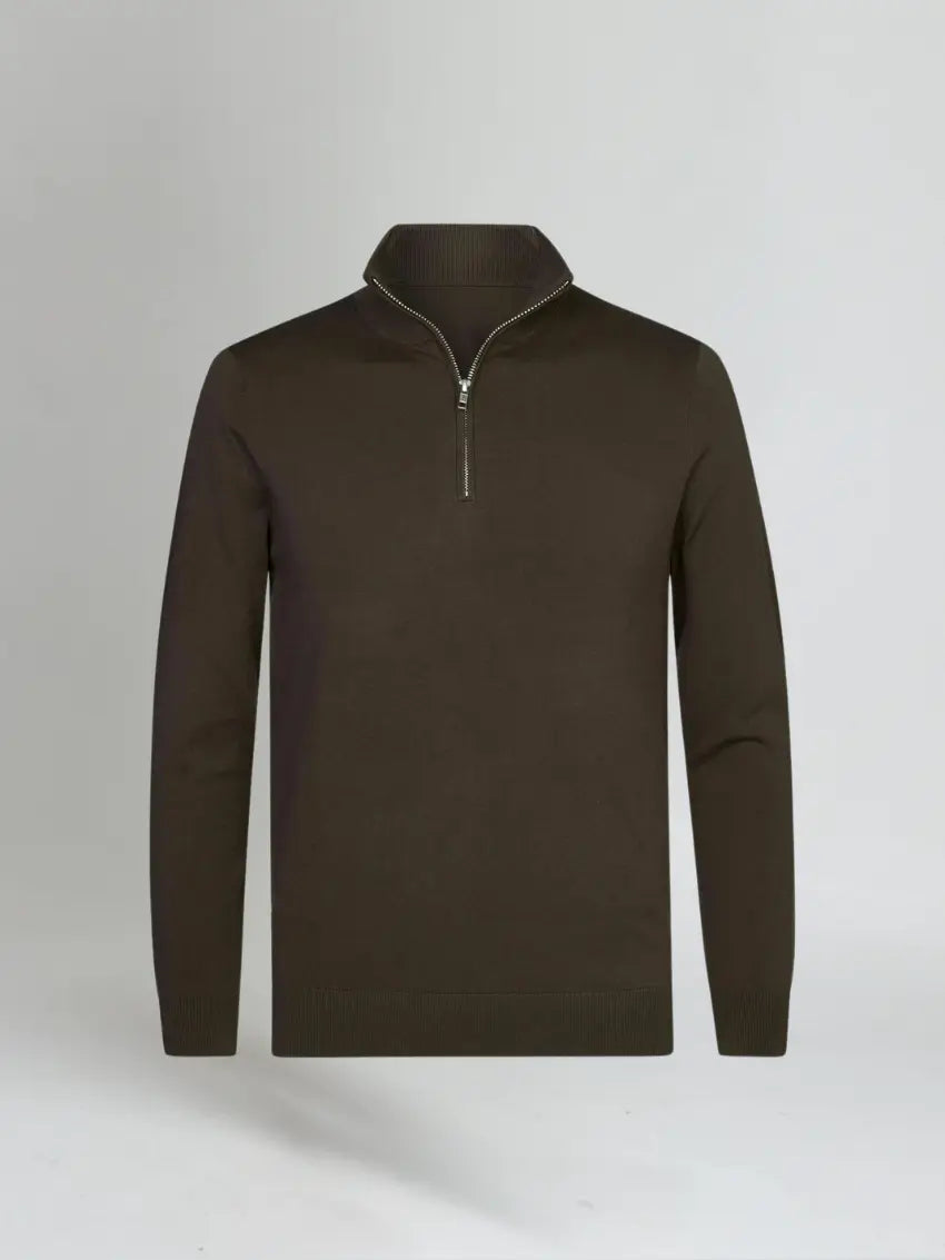 Essential Half Zip Sweater - Dark Brown