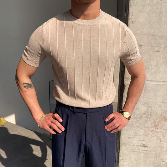 Vertical Knit Short Sleeve T-Shirt