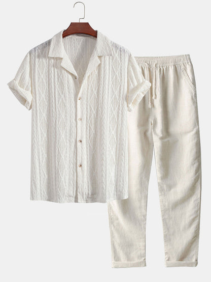 Geometric Jacquard Shirt and Linen Trousers Set