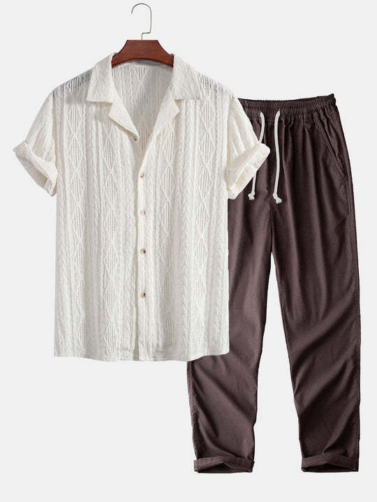 Geometric Jacquard Shirt and Linen Trousers Set