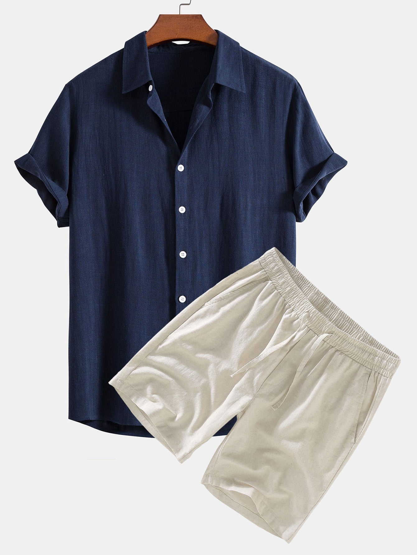 Linen Blend Shirt and Drawstring Shorts Set