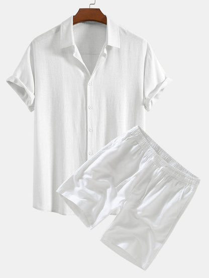 Linen Blend Shirt and Drawstring Shorts Set