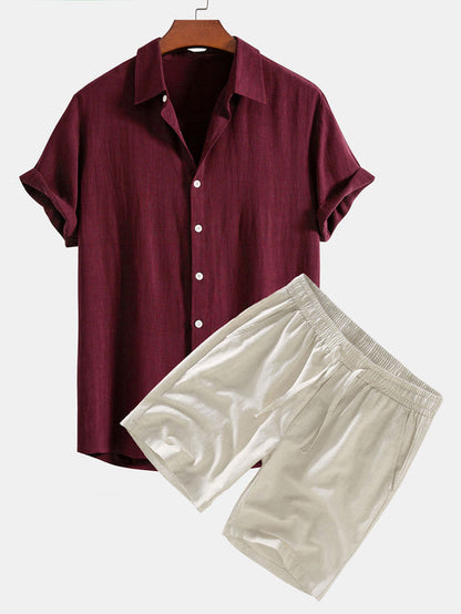 Linen Blend Shirt and Drawstring Shorts Set