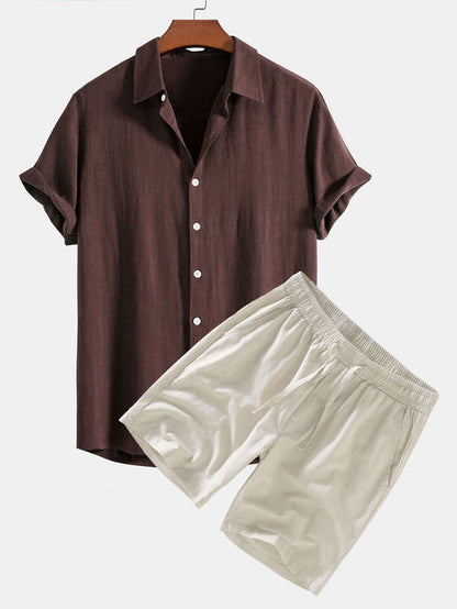 Linen Blend Shirt and Drawstring Shorts Set