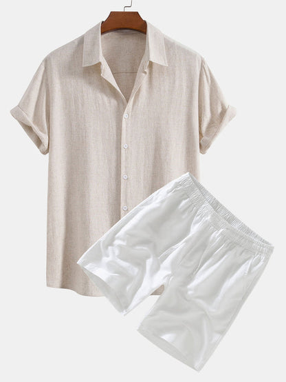 Linen Blend Shirt and Drawstring Shorts Set